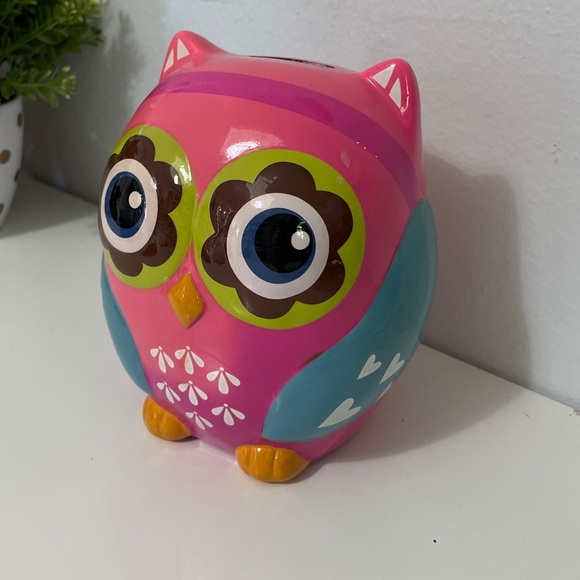 KIDS OWL CERAMIC PIGGY BANK PINK GIRLS BOYS 6.5’x5’x4’inch - Picture 14 of 17